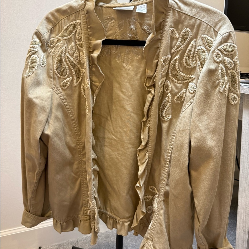 Chico's Tan Blazer with Ornate‎ Embroidery